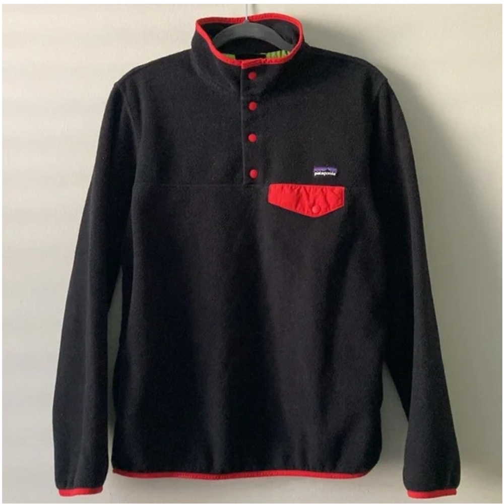 Vintage Patagonia Black Fleece Pullover with Red Accents